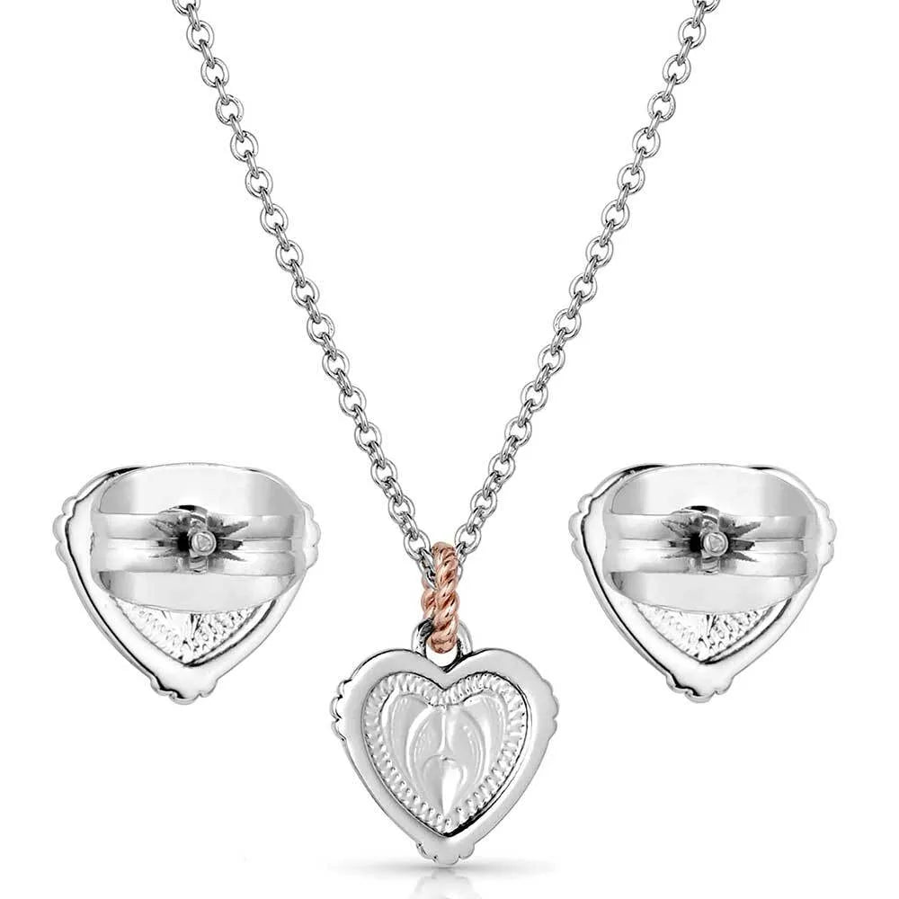 Western Mosaic Heart Jewelry Set - Elegant Bohemian Necklace & Earrings for Women - Perfect for Valentine's Day, Anniversary & Boho Fashion Accessories