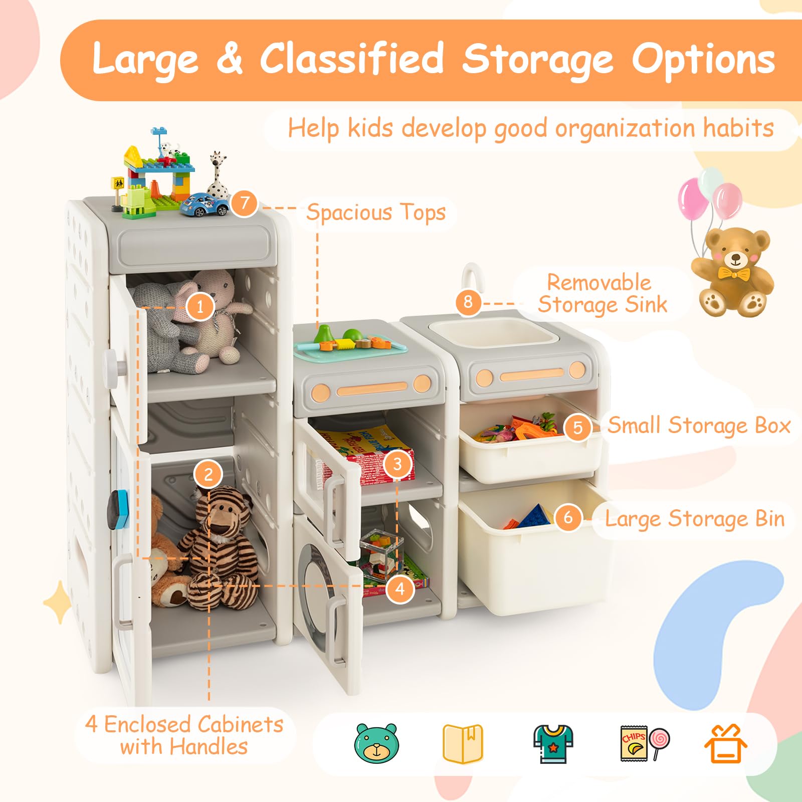 Costzon Kids Toy Storage Organizer with Removable Drawers & Magnetic Whiteboard - Montessori Toy Shelf for Toddlers, Book Storage Cabinet for Playroom, Bedroom, Nursery - Perfect for Organizing Toys, Books & Art Supplies