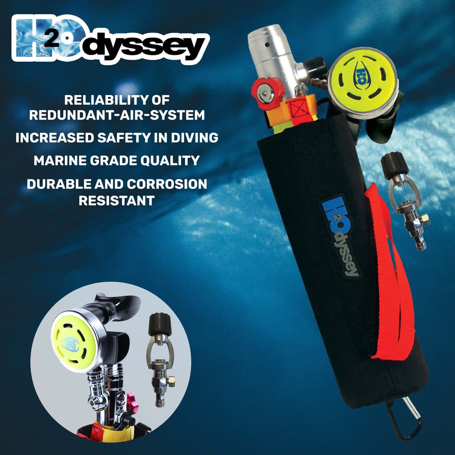 H2Odyssey Extra Air Source 2 Scuba Diving Regulator with 6 cu ft Tank - Yoke Valve for Underwater Breathing - Perfect for Recreational Diving, Snorkeling, and Emergency Backup Air Supply