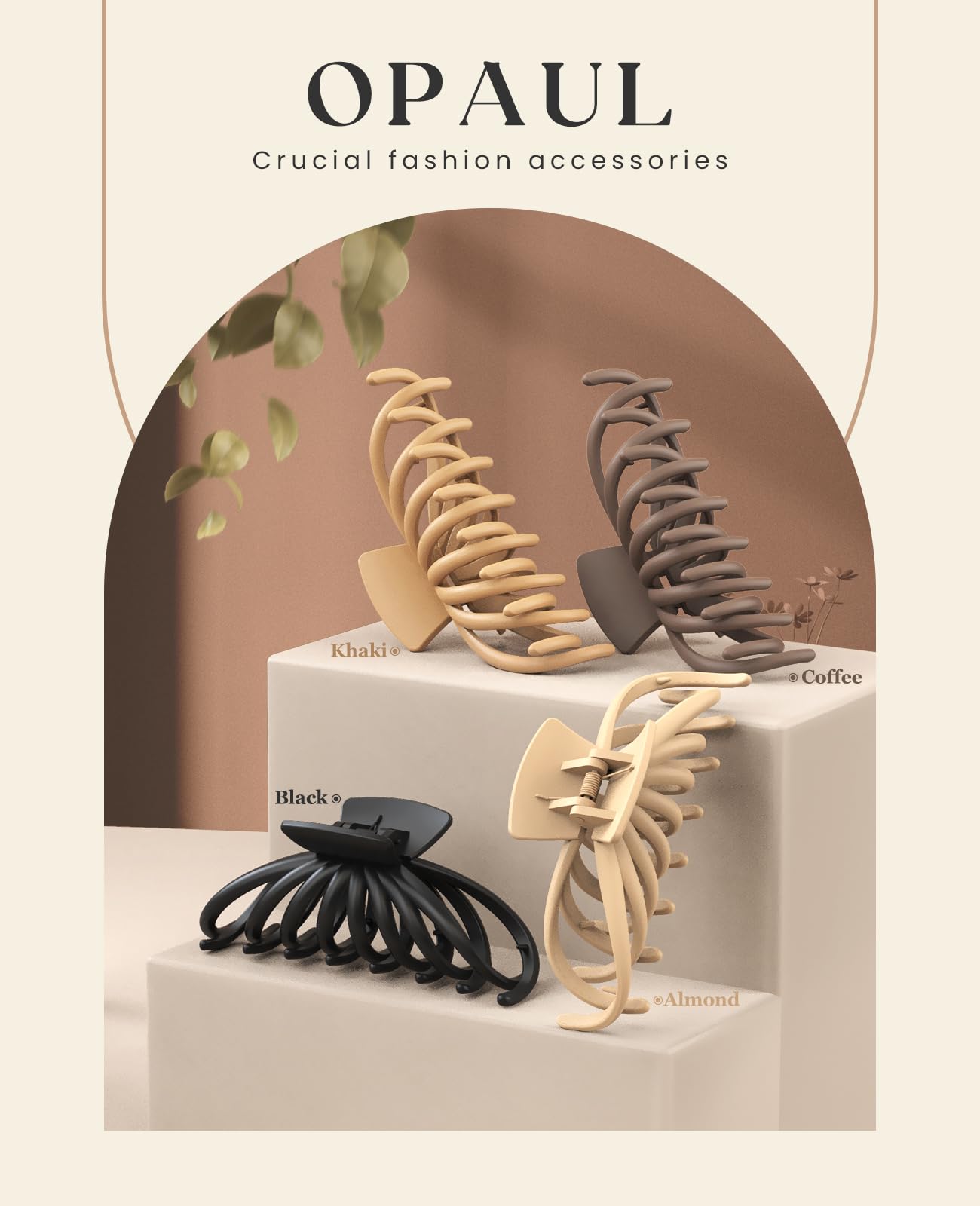 Extra Large Hair Claw Clips for Women - 4 Pack Strong Hold Hair Clips for Thick Hair (4.75 Inch) | Neutral Color Set: Blonde, Caramel, Chestnut, Black | Perfect for Updos, Ponytails & Everyday Hairstyles