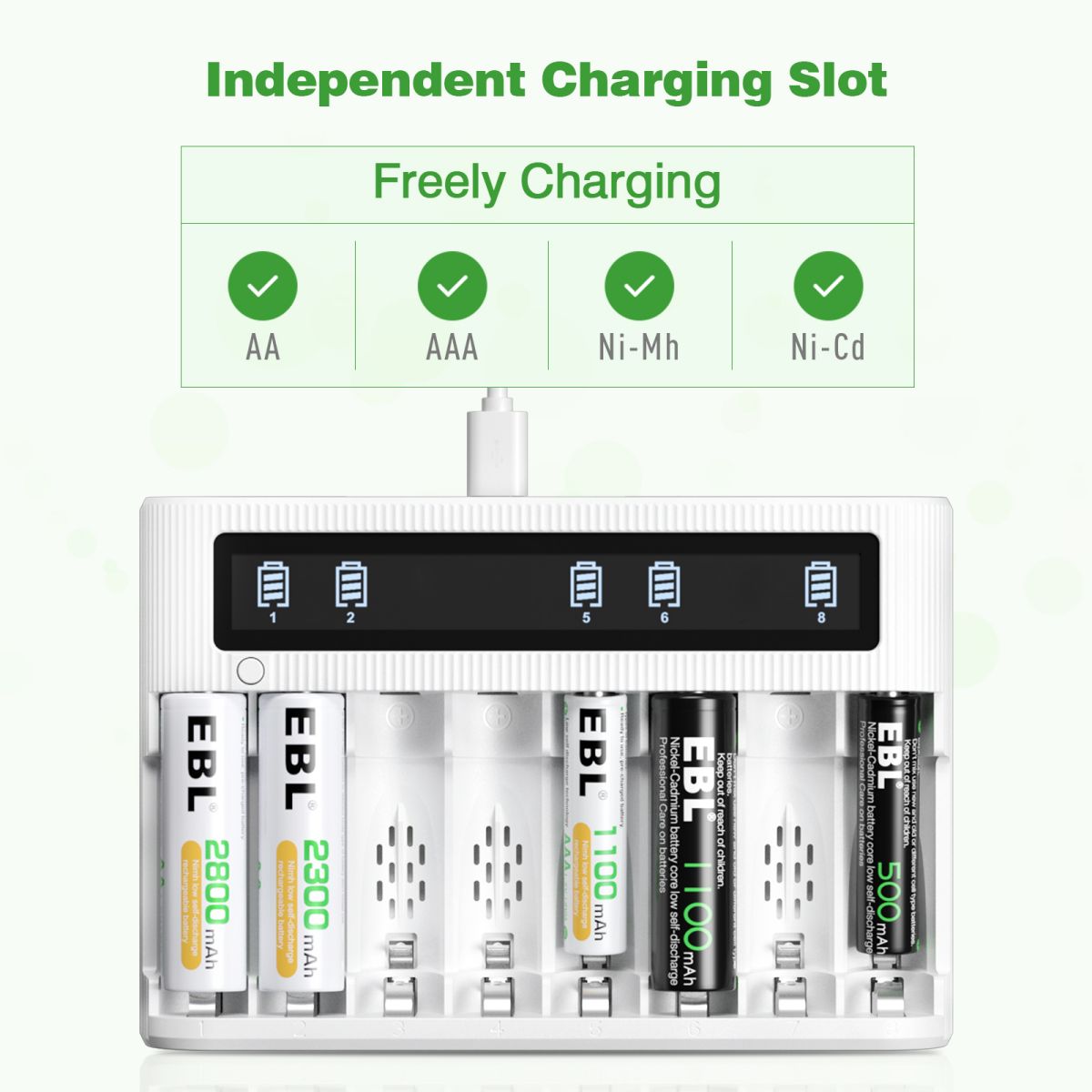 EBL AA AAA Rechargeable Batteries with FY 809 8 Bay LCD Battery Charger - Power Your Cameras, Toys, Flashlights & More