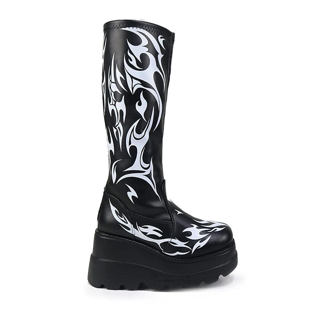 Erocalli Women's Gothic Platform Wedge Heel Mid Calf Boots - Combat Motorcycle Boots for Punk Fashion, Night Out & Cosplay