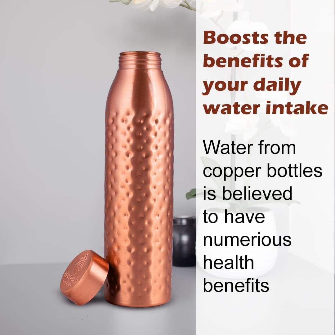 Norman Jr 1L Pure Copper Water Bottle - Set of 6 with Gift Box, Hammered Ayurvedic Copper Vessel for Healthy Hydration | Promotes Wellness, Detox & Improved Digestion | Perfect for Home, Office, Gym & Outdoor Activities