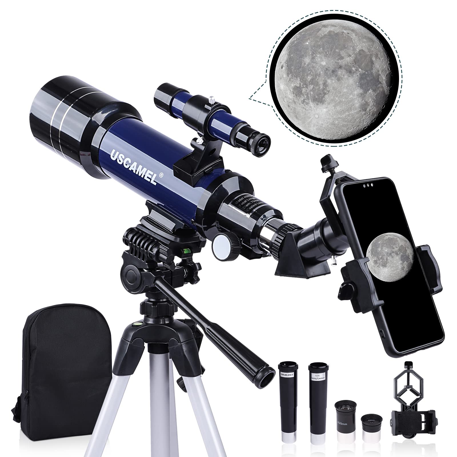 70mm Aperture 400mm Focal Length Refractor Telescope for Adults & Beginners - Portable Astronomy Telescope with Backpack, Tripod & Phone Adapter - Perfect for Stargazing, Moon Observation & Outdoor Adventures