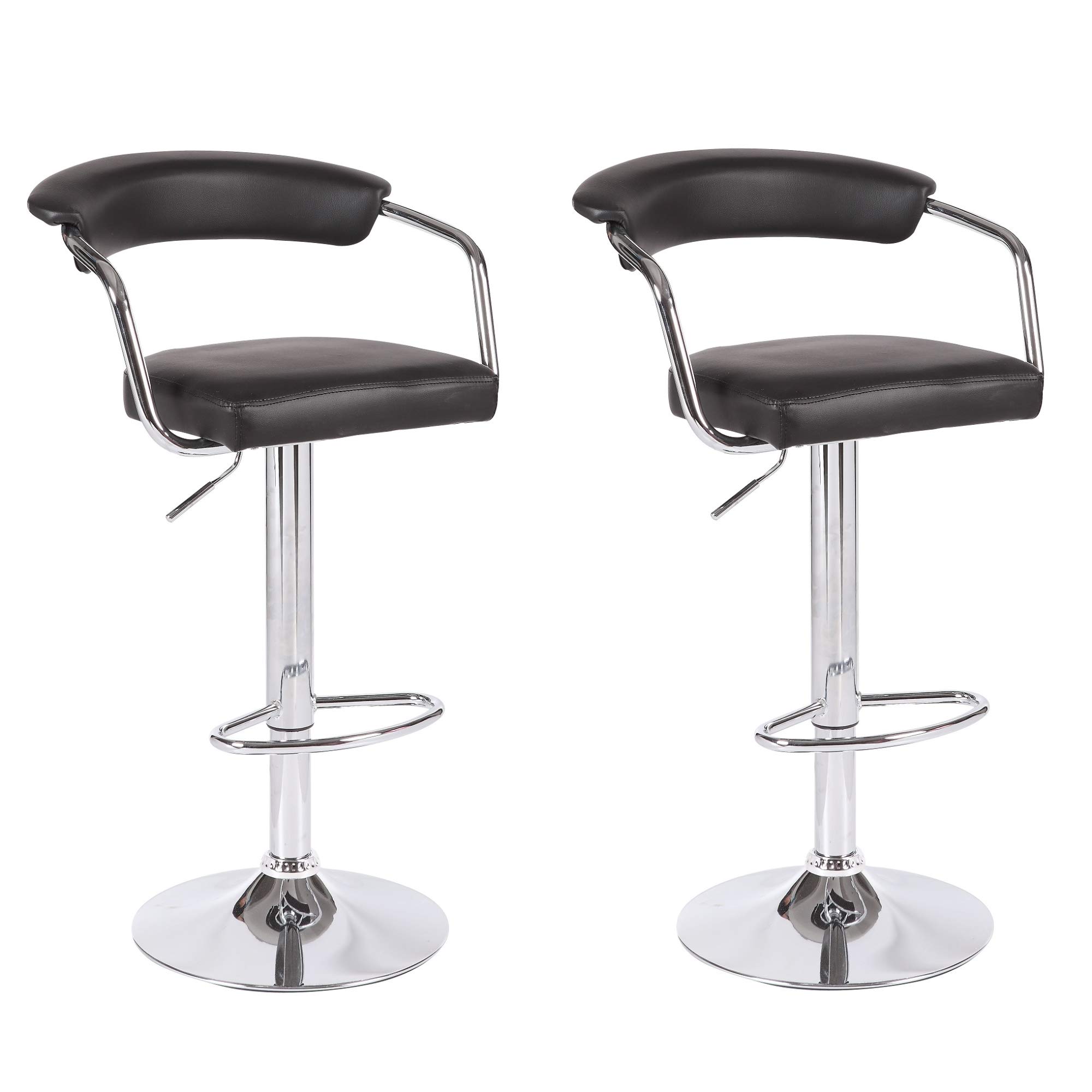 Emerald Swivel Leather Adjustable Hydraulic Bar Stool Set of 2 - Dark Brown Counter Height Stools for Kitchen Island, Home Bar & Dining Room