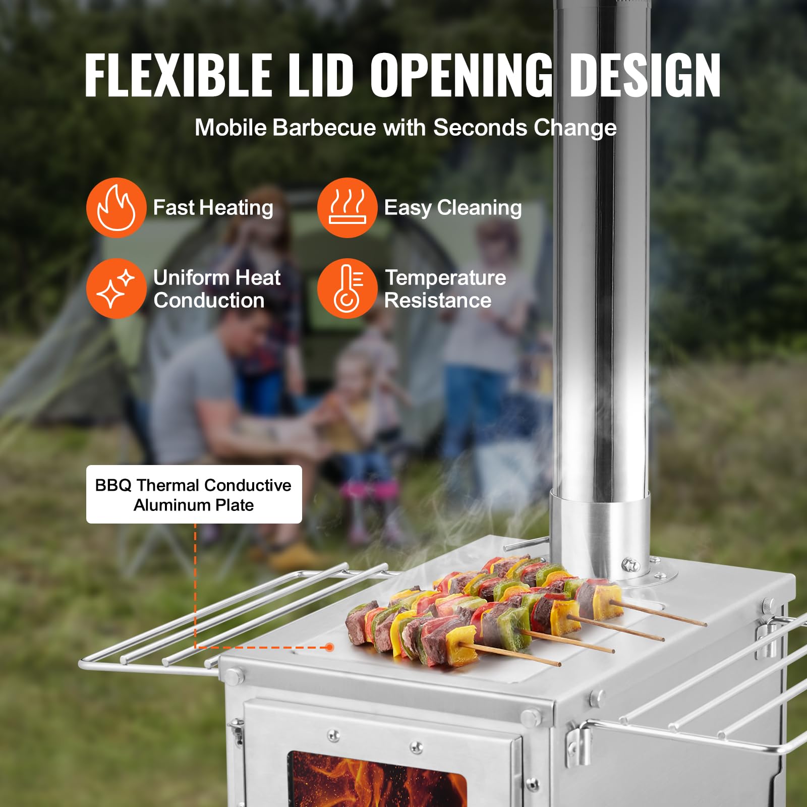 VEVOR Portable Stainless Steel Camping Wood Stove with Chimney Pipes & Gloves - 700in³ Firebox for Outdoor Cooking, Heating, Survival - Perfect for Hot Tents, Hunting Cabins, Backpacking & Emergency Preparedness