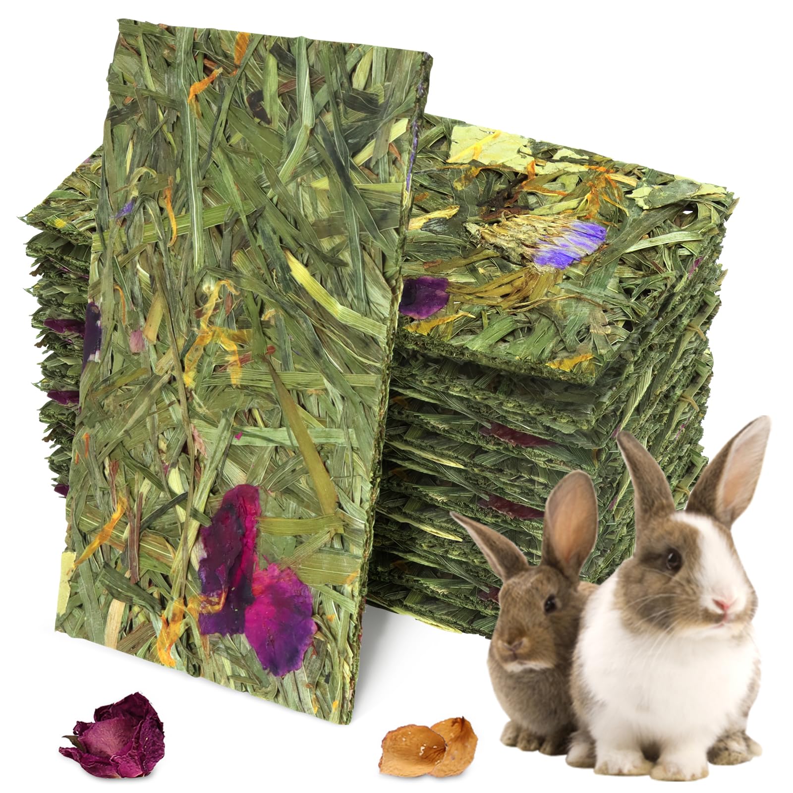12 Pcs Timothy Grass Crispy Chips - Natural Rabbit Treats & Chew Toys for Small Animals - Healthy Snacks for Hamsters, Chinchillas, Gerbils & Rats - Promotes Dental Care - Perfect for Cage Enrichment & Playtime