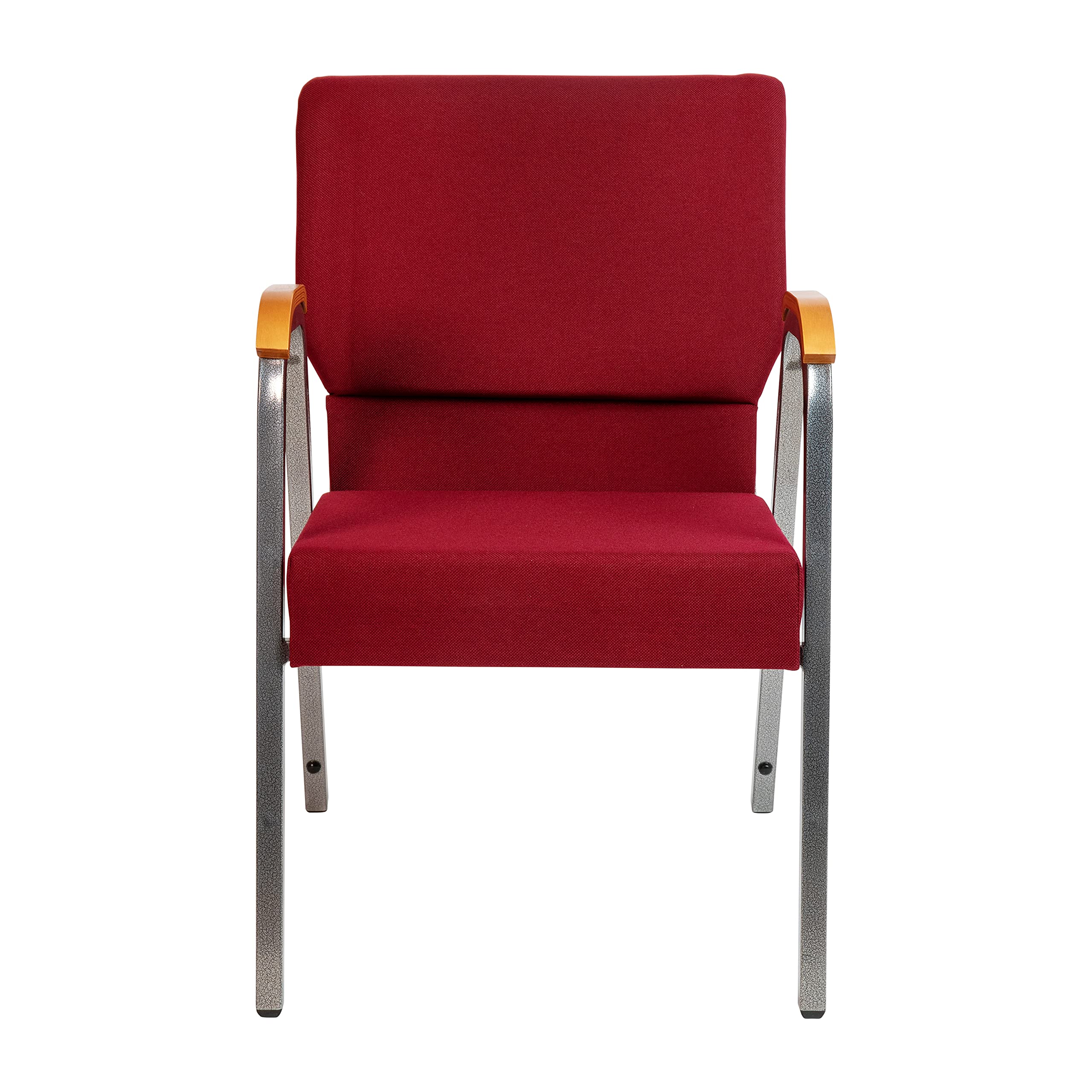 EMMA + OLIVER 21 Inch Stackable Church Chairs with Arms - Burgundy Fabric & Silver Vein Metal Frame - Perfect for Weddings, Events, and Church Gatherings