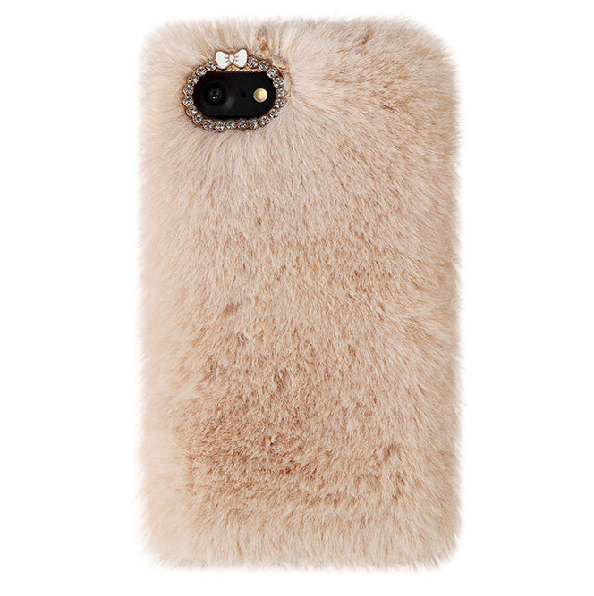 Soft Beige Faux Fur iPhone Case - Premium Luxury Phone Cover for iPhone 13/14/15 Pro Max - Trendy Winter Fashion Accessory for Women Girls - Perfect for Holiday Gifts & Daily Use