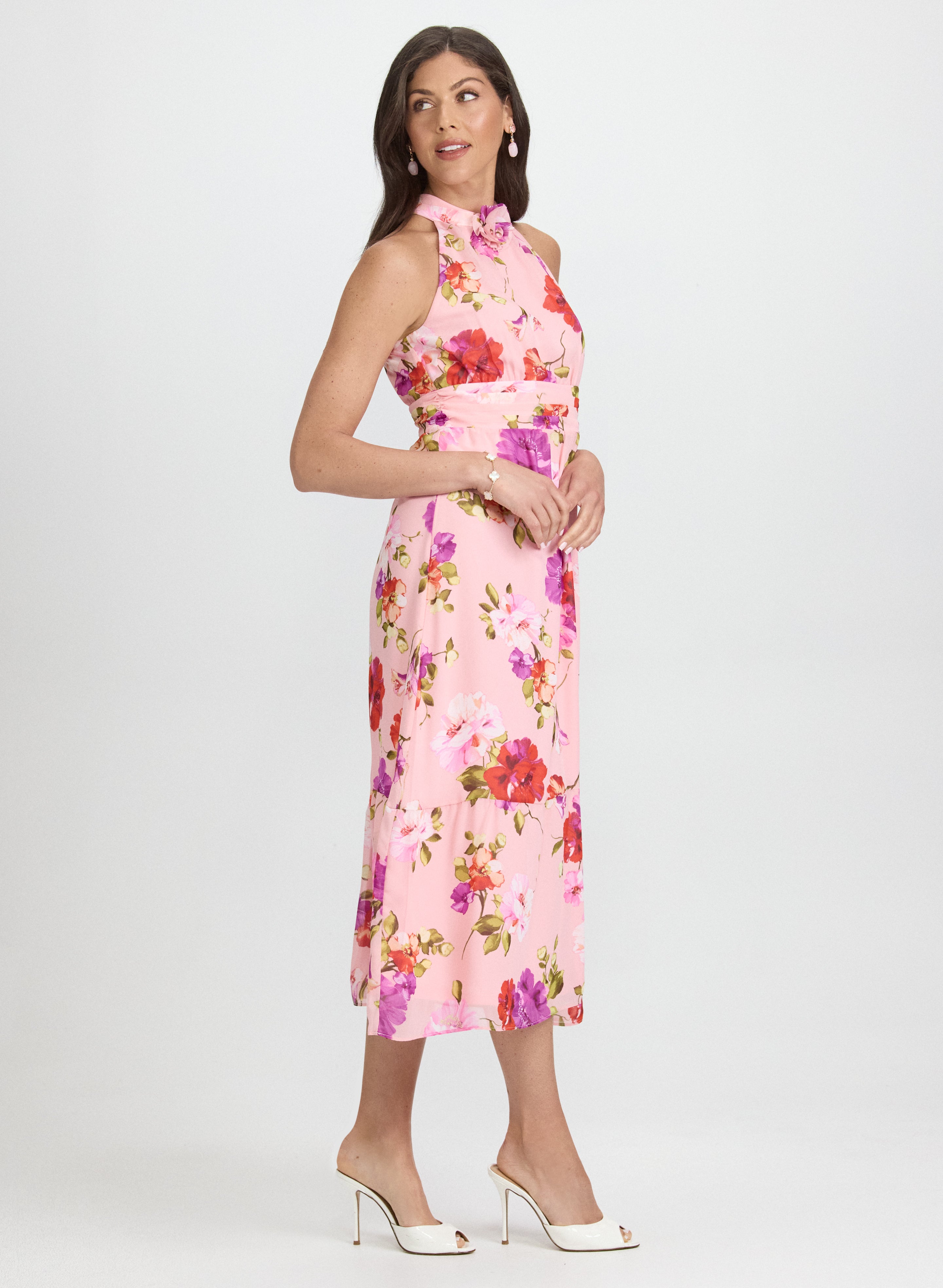 Floral Rosette Embellished Dress for Women - Elegant Party & Wedding Guest Outfit - Perfect for Special Occasions, Date Nights & Formal Events