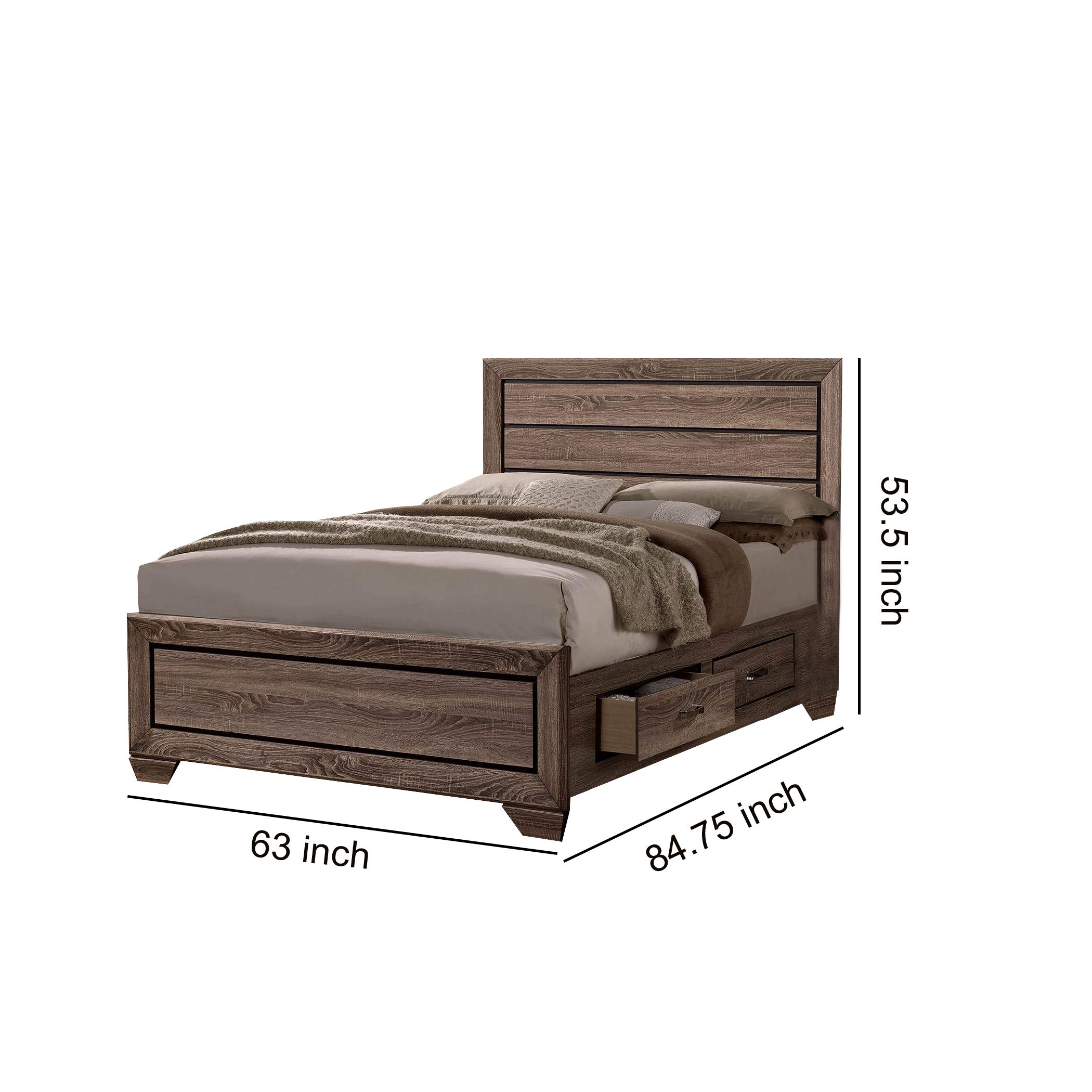 Benjara Solid Wood Queen Size Bed Frame with 4 Spacious Side Drawers - Brown - Perfect for Master Bedroom, Guest Room, and Small Space Storage Solutions