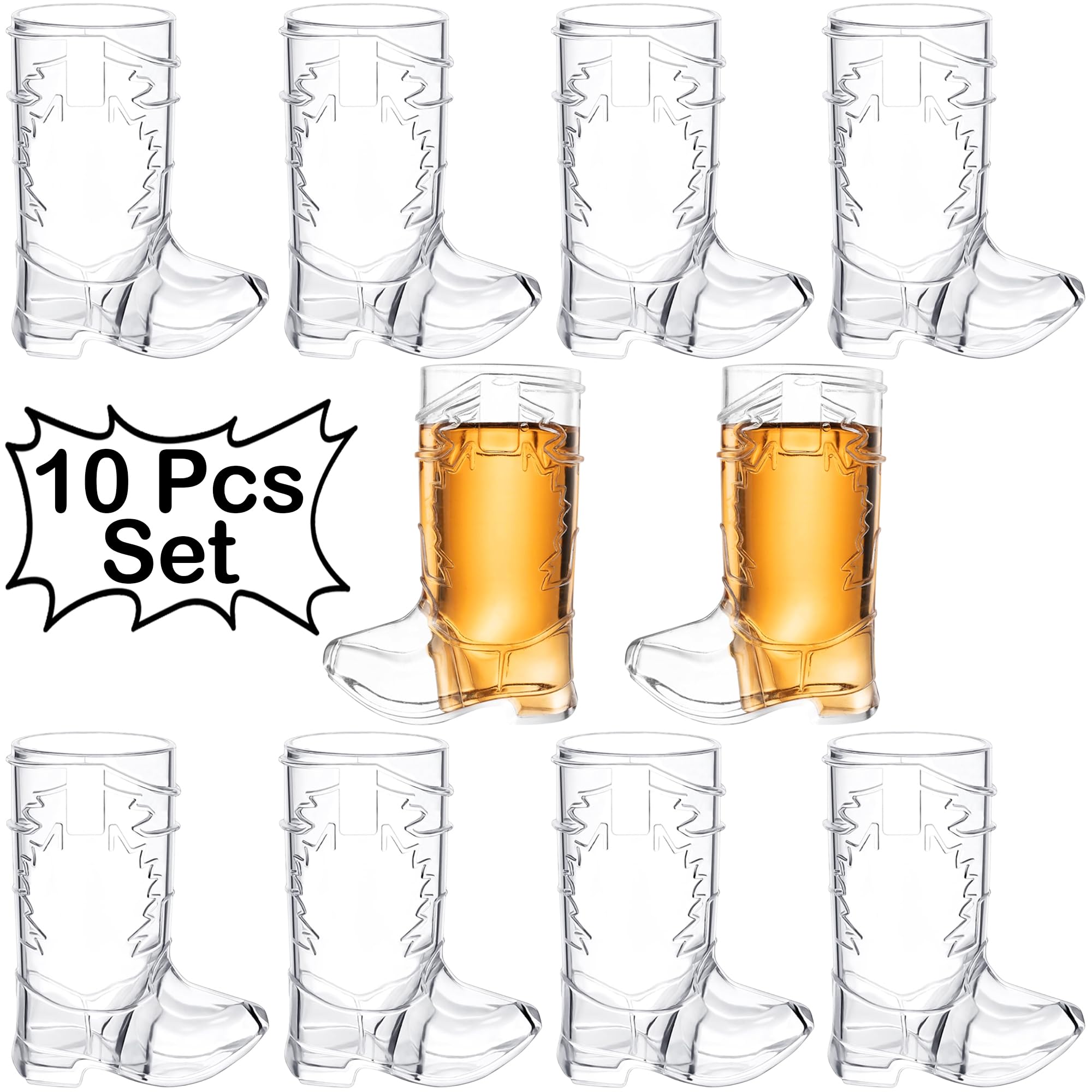 2 oz Cowboy Boot Shot Glasses - 10 Pack Plastic Party Shot Glasses for Western Themed Events, Bachelor/Bachelorette Parties & 4th of July Celebrations - Perfect for Country Bars, BBQs & Cowboy-Themed Gatherings