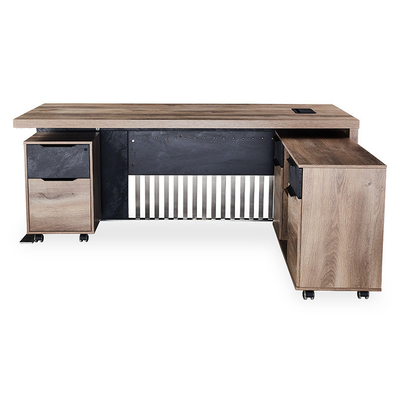 AFTAN 180cm Executive Desk with Pedestal & Right Mobile Return - Warm Oak & Black Finish - Modern Home Office Furniture for Professionals & Remote Work