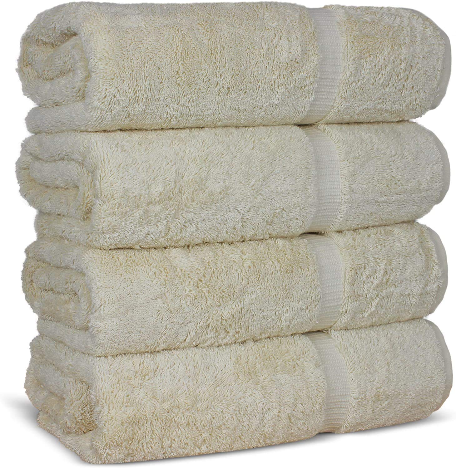 FTB Classic 4-Piece Bath Towels Set - 27x54 Inches, Soft & Absorbent, Beige - Perfect for Spa, Gym, and Luxury Bathroom Use