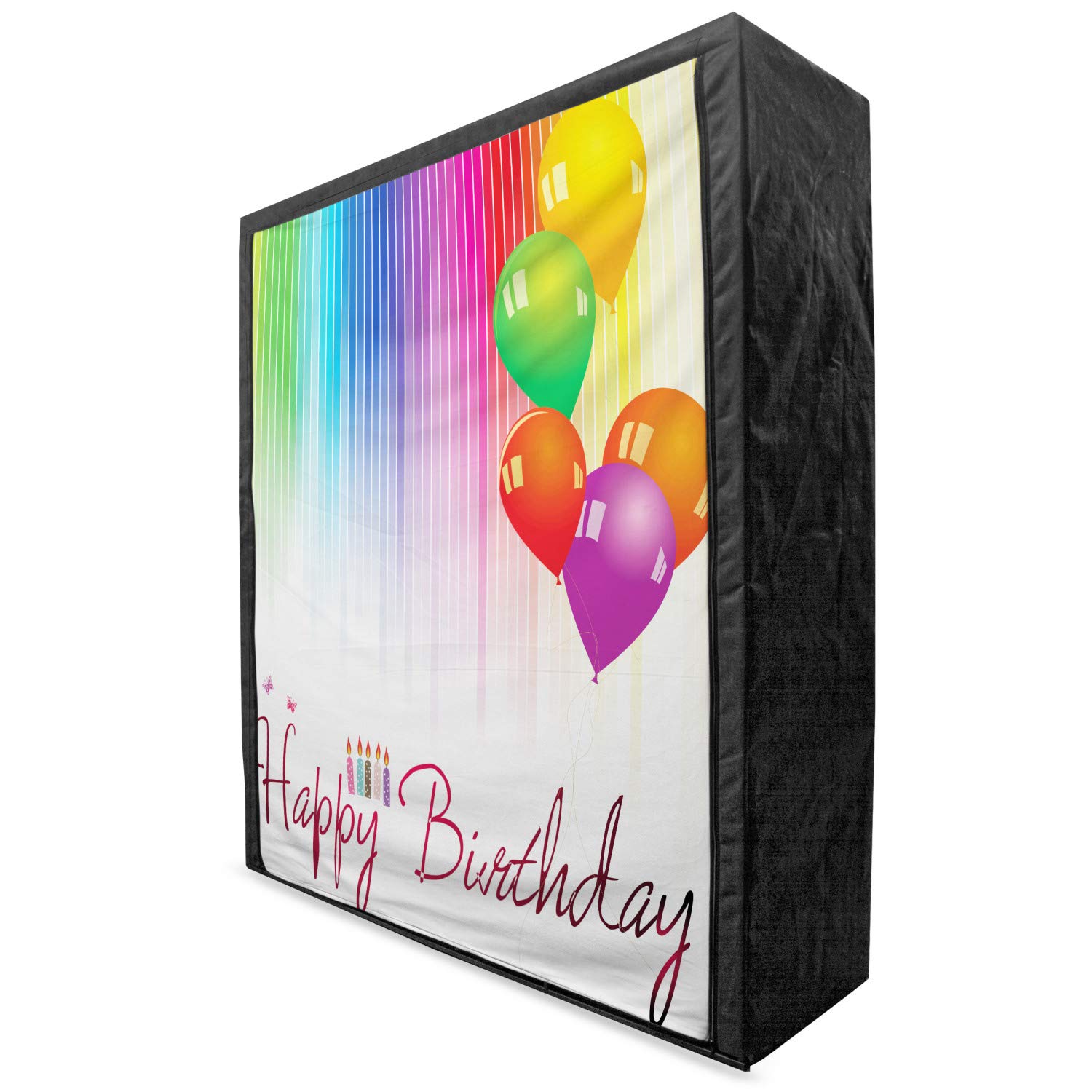 Ambesonne Birthday Fabric Wardrobe - Rainbow Striped Backdrop with Balloons & Candles Artwork, 59