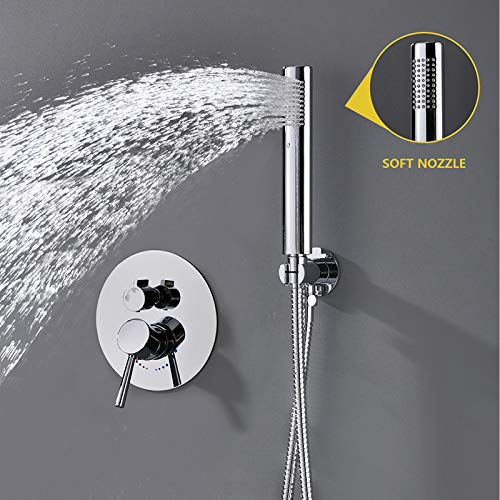 Premium Chrome Ceiling Shower System - 12 Inch Rainfall Shower Head with Handheld Sprayer - All Metal Brass Faucet Set for Luxurious Bathroom Upgrade - Perfect for Spa-Like Experience in Master Bath & Guest Suites