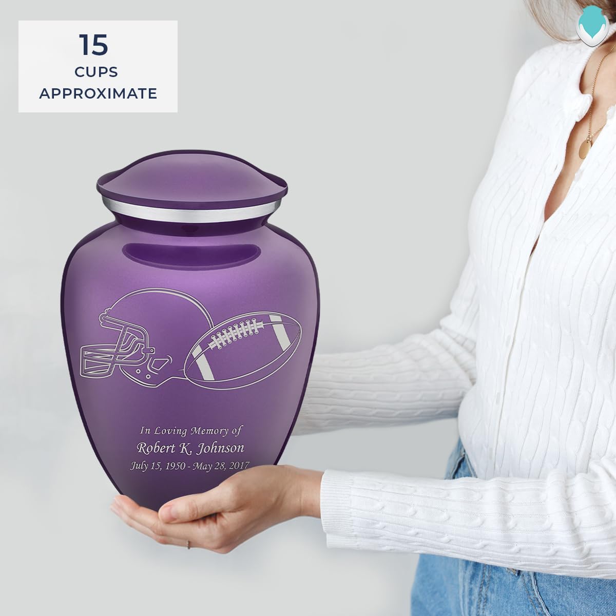 Personalized Football Cremation Urns for Adults - Large Purple Funeral Urn for Men & Women with Double Side Engraving (Holds 200 lbs) | Memorial Keepsake for Sports Lovers & Funeral Services