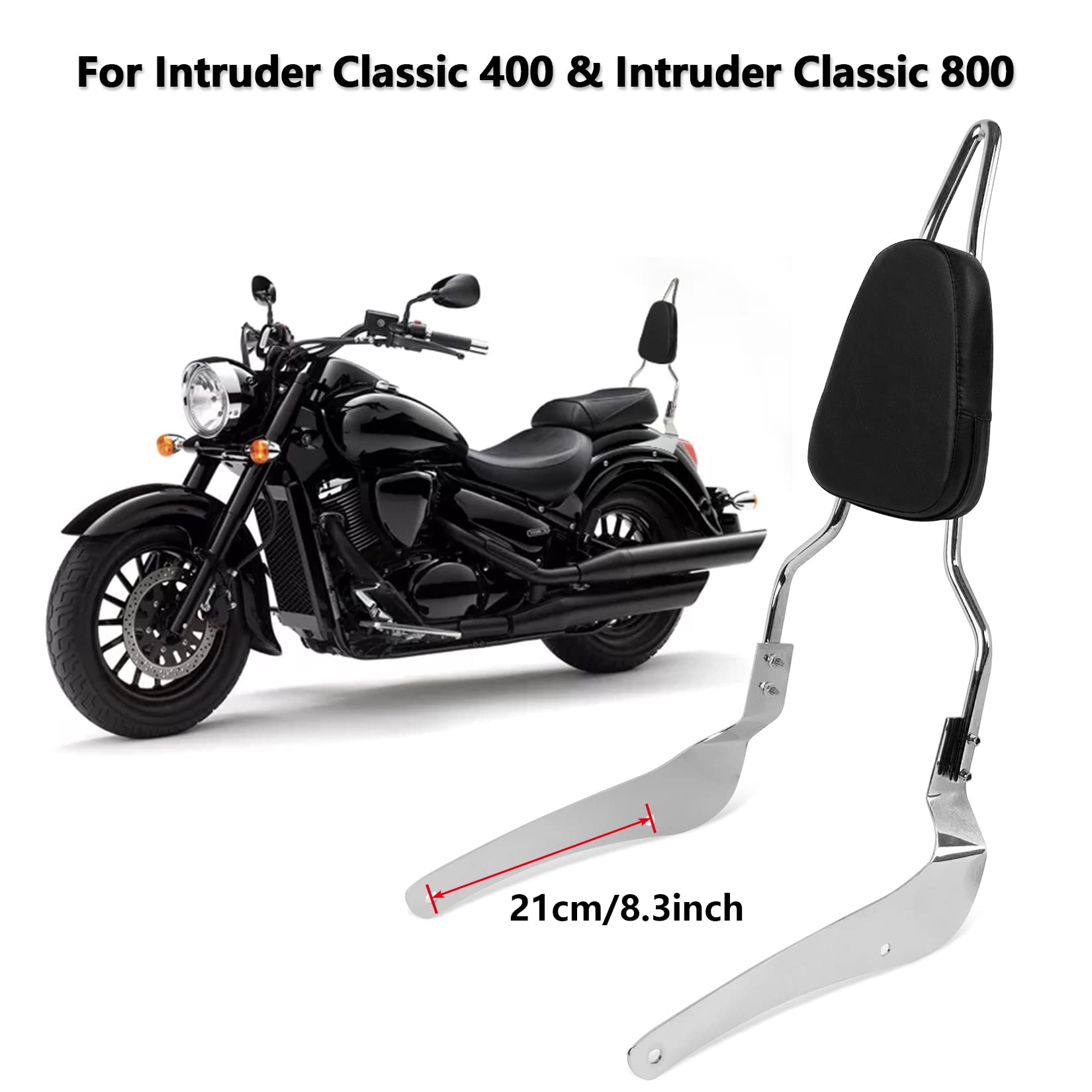 Motorcycle Passenger Backrest Sissy Bar with Luggage Rack & Comfort Pad Kit - Fits Suzuki Boulevard VL400 VL800 M50 C50 - Perfect for Long Rides and Touring Comfort