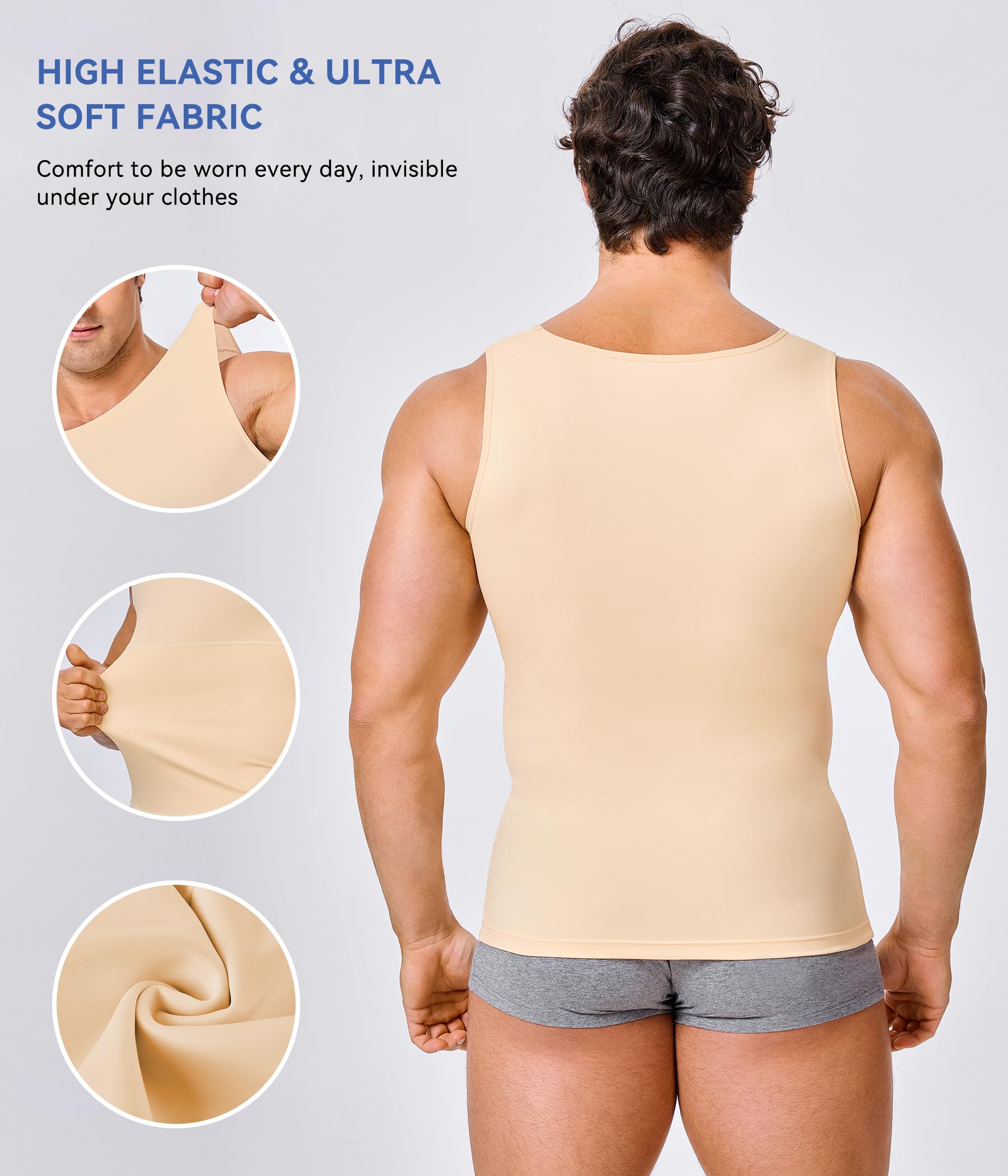 Men's Compression Shirt - Slimming Body Shaper Vest, Workout Tank Top for Abs & Abdomen - Moisture Wicking Undershirt for Gym, Running & Sports