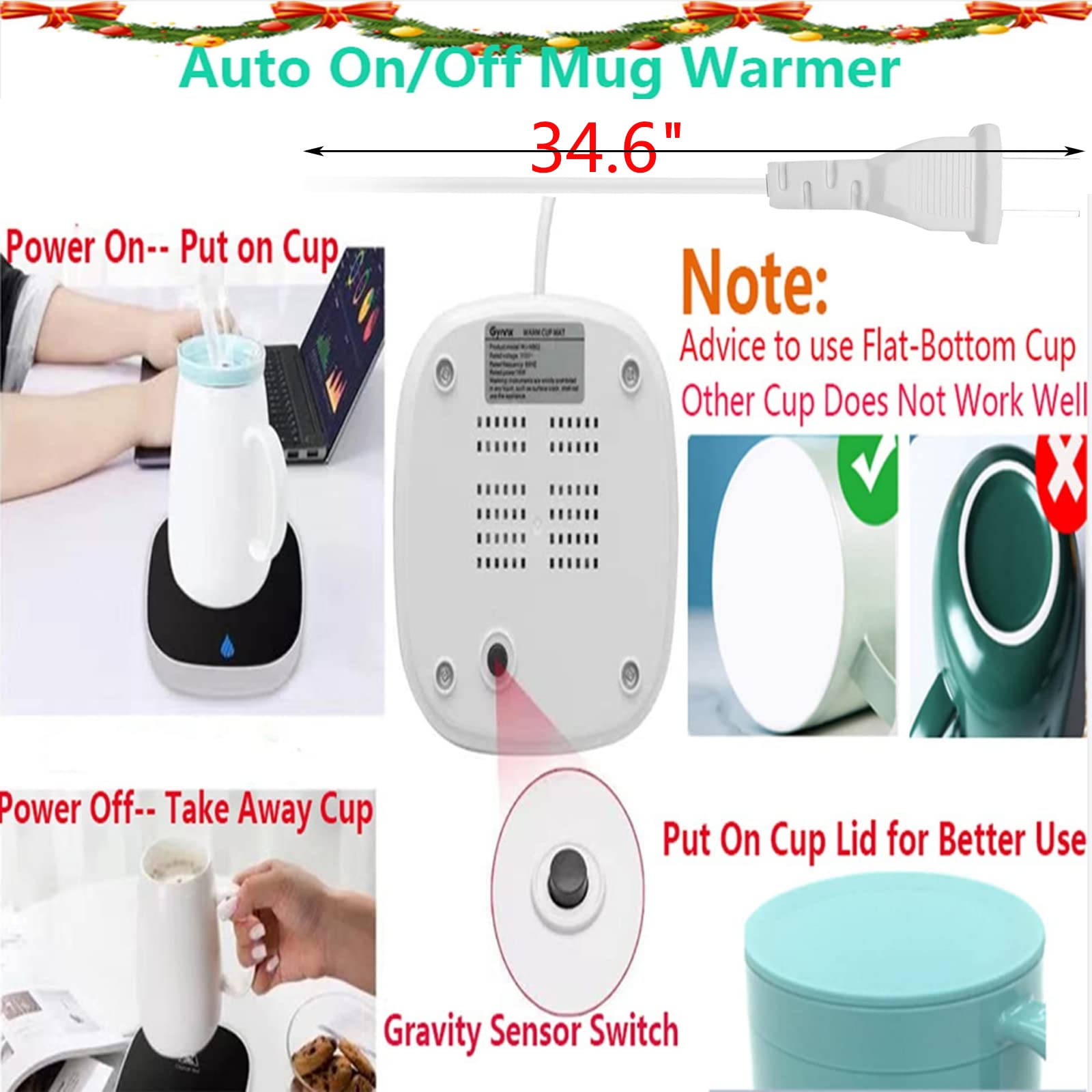 Electric Coffee Mug Warmer for Desk with Auto Shut Off - USB Powered Beverage Warmer for Coffee, Tea, Milk & Cocoa - Perfect for Office, Home & Dorm Use