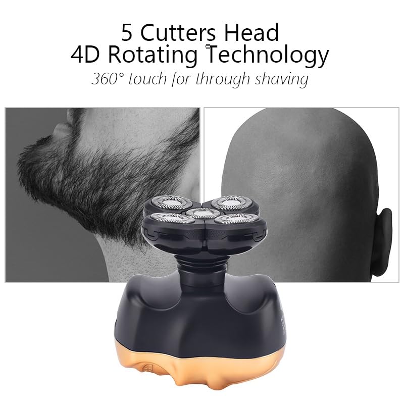 Premium Electric Head Shaver for Bald Men - 5 Blade USB Rechargeable Skull Shaver & Beard Trimmer for Smooth Shaving (Silver) - Perfect for Home, Travel & Barber Use