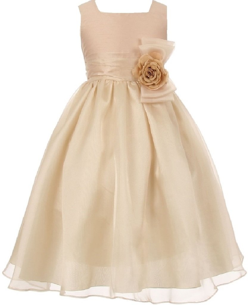 Princess Girls Dress Two Tone Corsage Bow Floral Party Flower Girl Dress | Elegant Birthday, Wedding & Special Occasion Outfit for Toddlers & Kids
