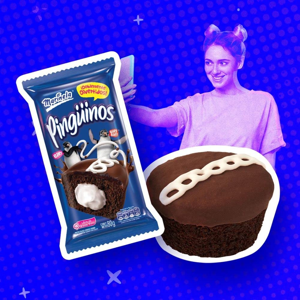 Marinela Pinguino Chocolate Cupcakes (24 Count - 2 Pack) - Cream Filled Mexican Snacks & Candy for Parties, Pinatas & Dessert Platters