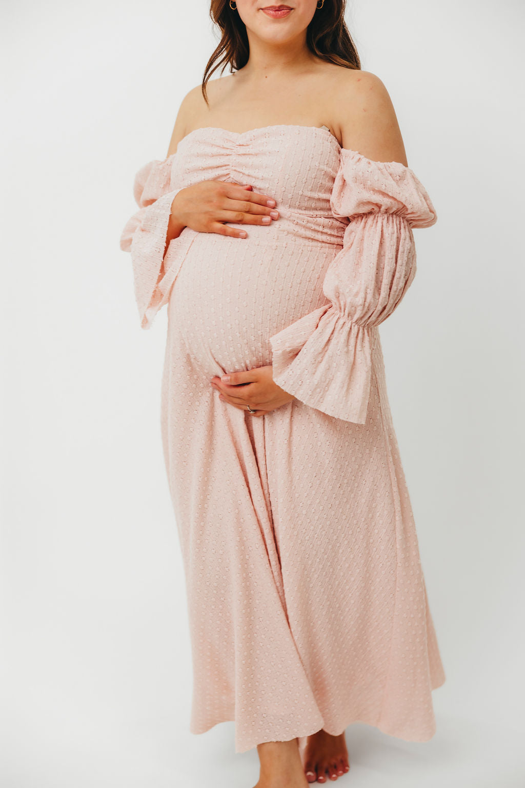 Corrine Tiered Sleeve Maxi Dress with Pockets - Ballerina Pink Maternity Dress | Bump Friendly, Flowy Summer Dress for Pregnancy, Beach Vacation & Special Occasions