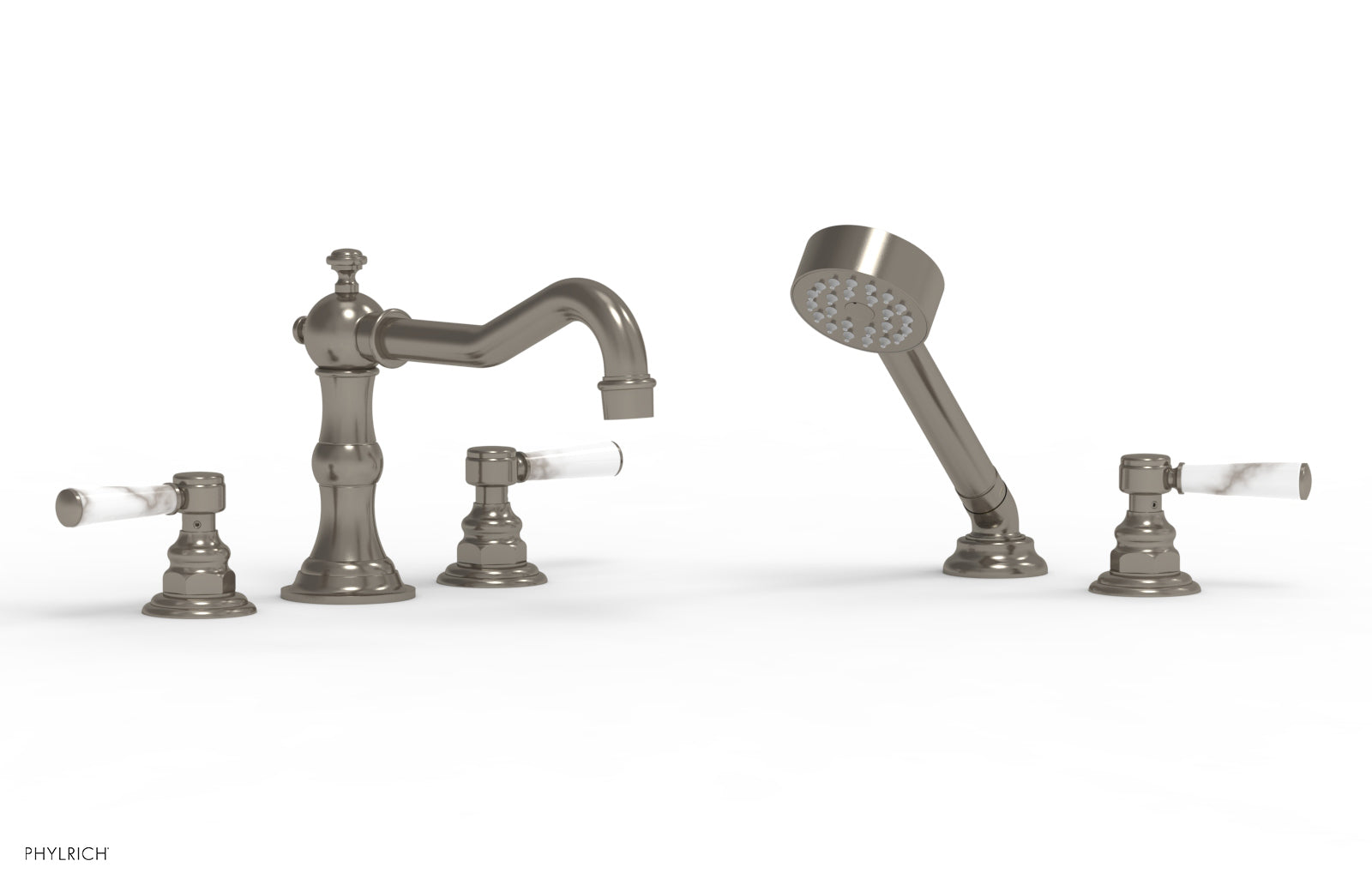Premium HENRI Deck Tub Set with Hand Shower - White Marble Handles - 161.50
