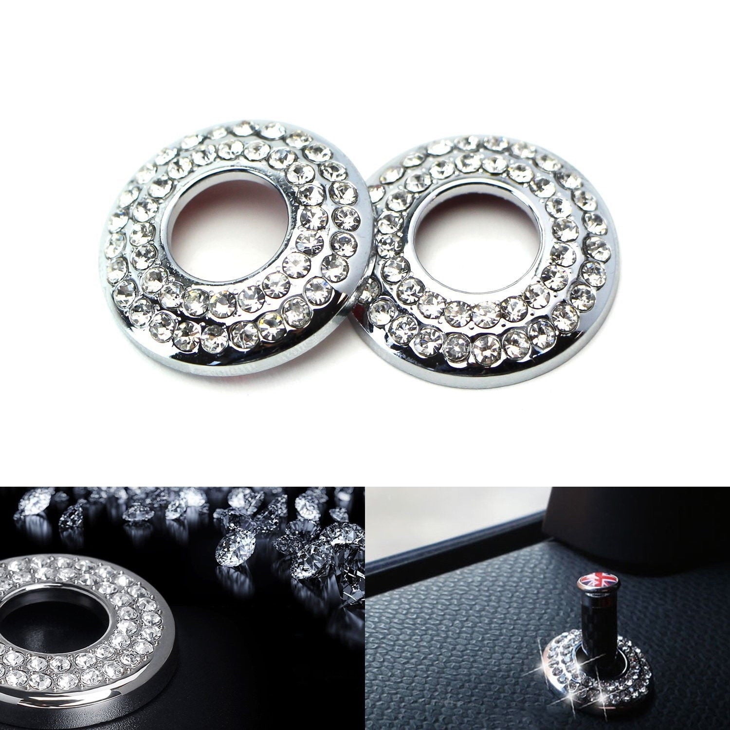 (2 Pack) Bling Crystal Alloy Door Lock Knob Ring Covers for MINI Cooper - Elegant Car Accessories for Luxury Vehicle Upgrade & Interior Decoration