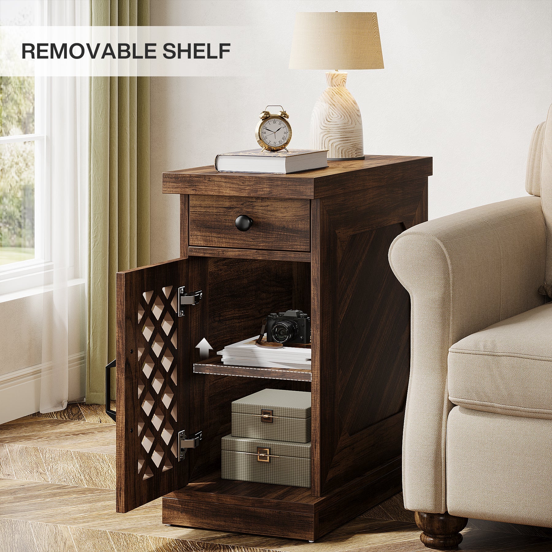 Rustic Wooden Side Table with Storage Drawer - End Table, Nightstand for Bedroom, Living Room - Perfect for Small Spaces & Home Decor