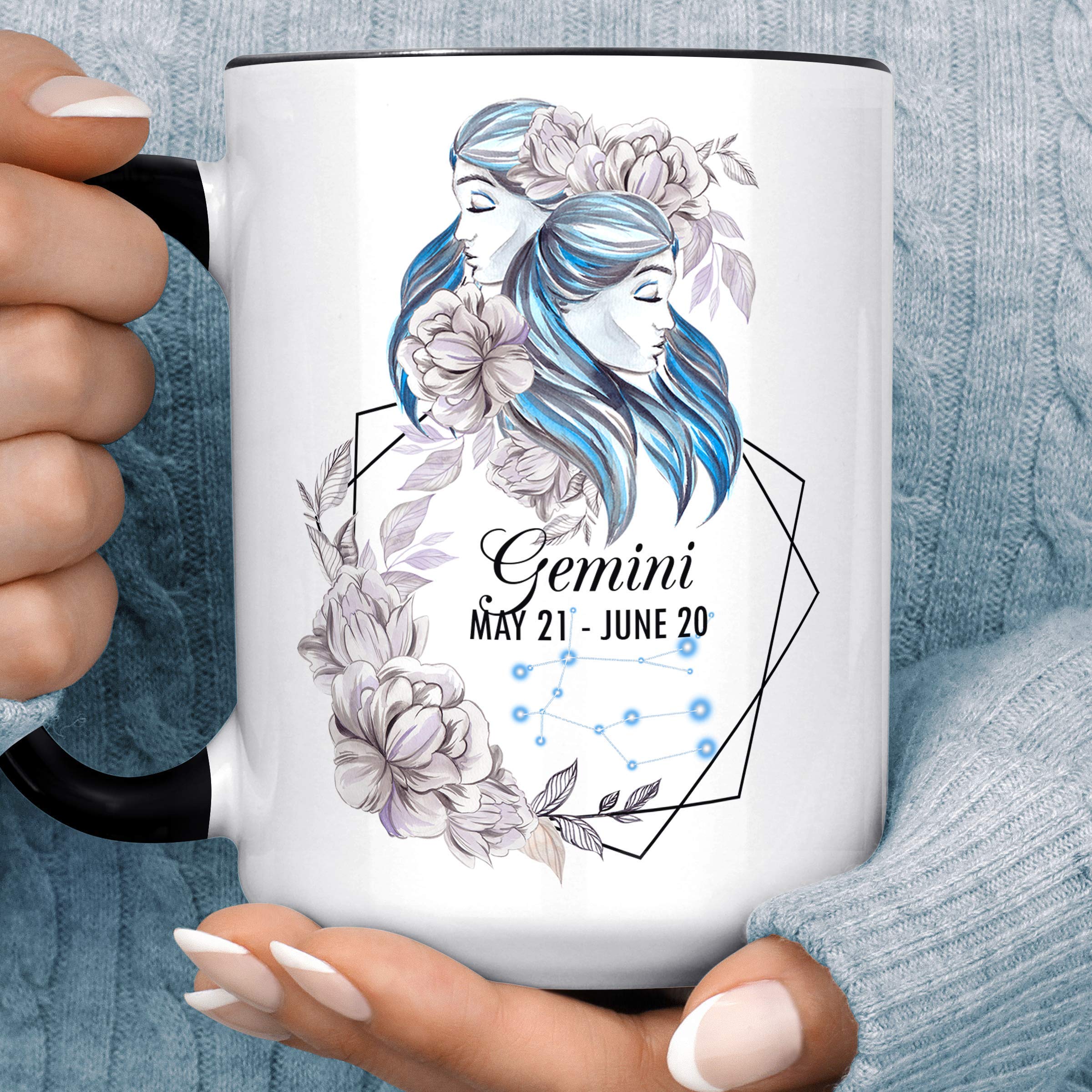 Gemini Zodiac Sign Mug - Custom Horoscope Ceramic Cup with Watercolor Twins Design for May & June Birthdays | Microwave & Dishwasher Safe | Perfect for Coffee, Tea & Gifts for Astrology Lovers
