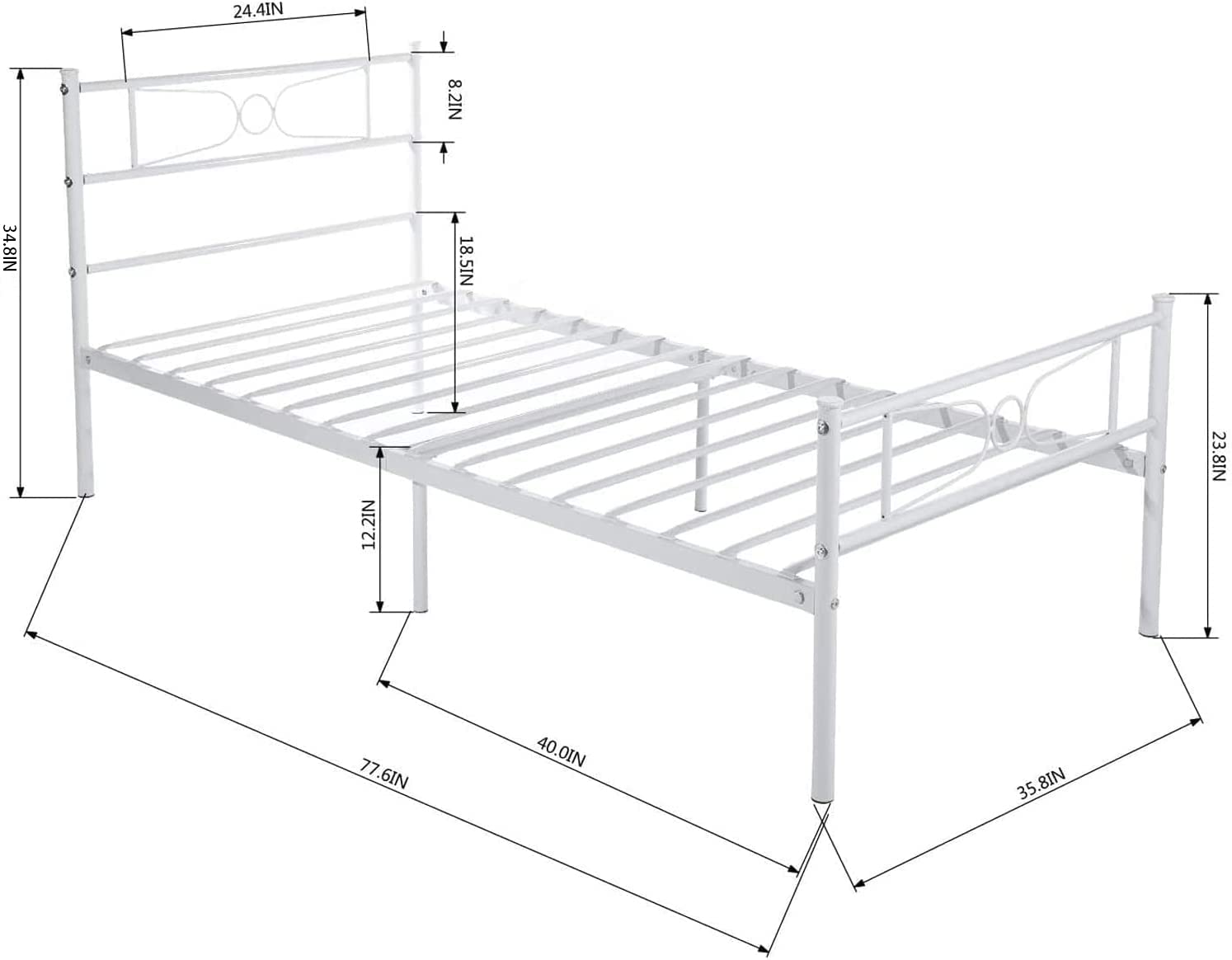 White Twin Bed Frame with Storage for Girls & Boys - Sturdy Metal Platform Bed with Headboard & Footboard, No Box Spring Needed - Perfect for Teenagers, Students & Small Bedrooms