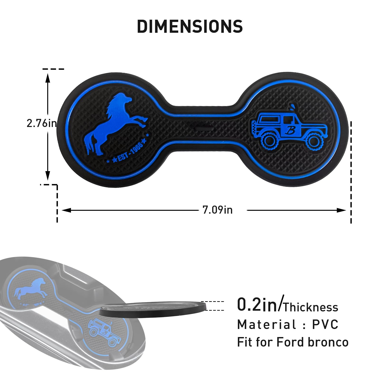 Ford Bronco 2021-2024 Cup Holder Coaster - Non-Slip Silicone Drink Mat for Beverages & Coffee - Car Accessories Interior Decor (Blue) - Perfect for Road Trips & Daily Commutes