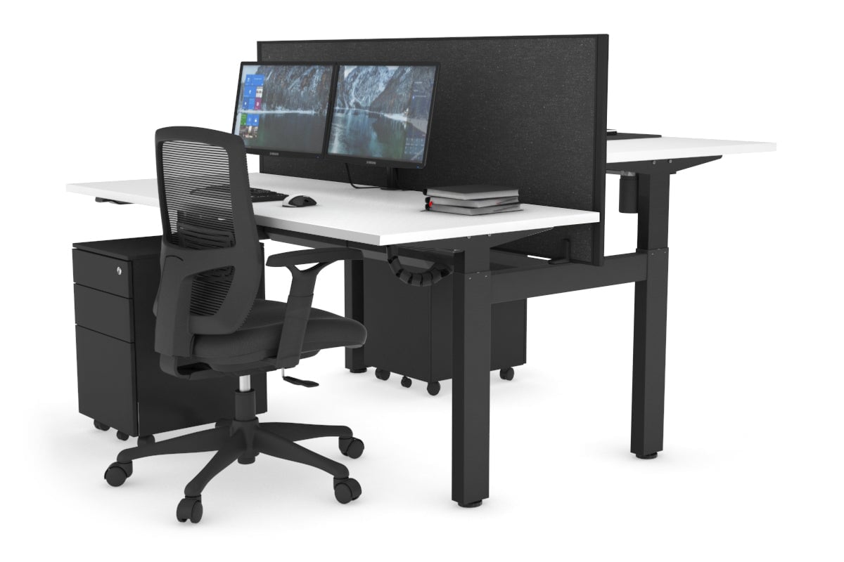 Adjustable 2-Person H Bench Workstation - Black Frame [1200L x 700W] - Perfect for Office, Workshop, or Home Use