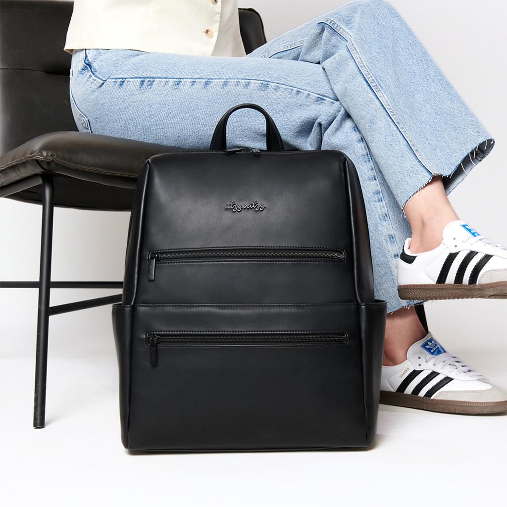 Itzy Ritzy Eras Diaper Bag Backpack for Men - Large Capacity Neutral Design Baby Bag with 15 Pockets, Changing Pad & Stroller Straps | Perfect for Dads On-The-Go, Travel & Everyday Use | Black