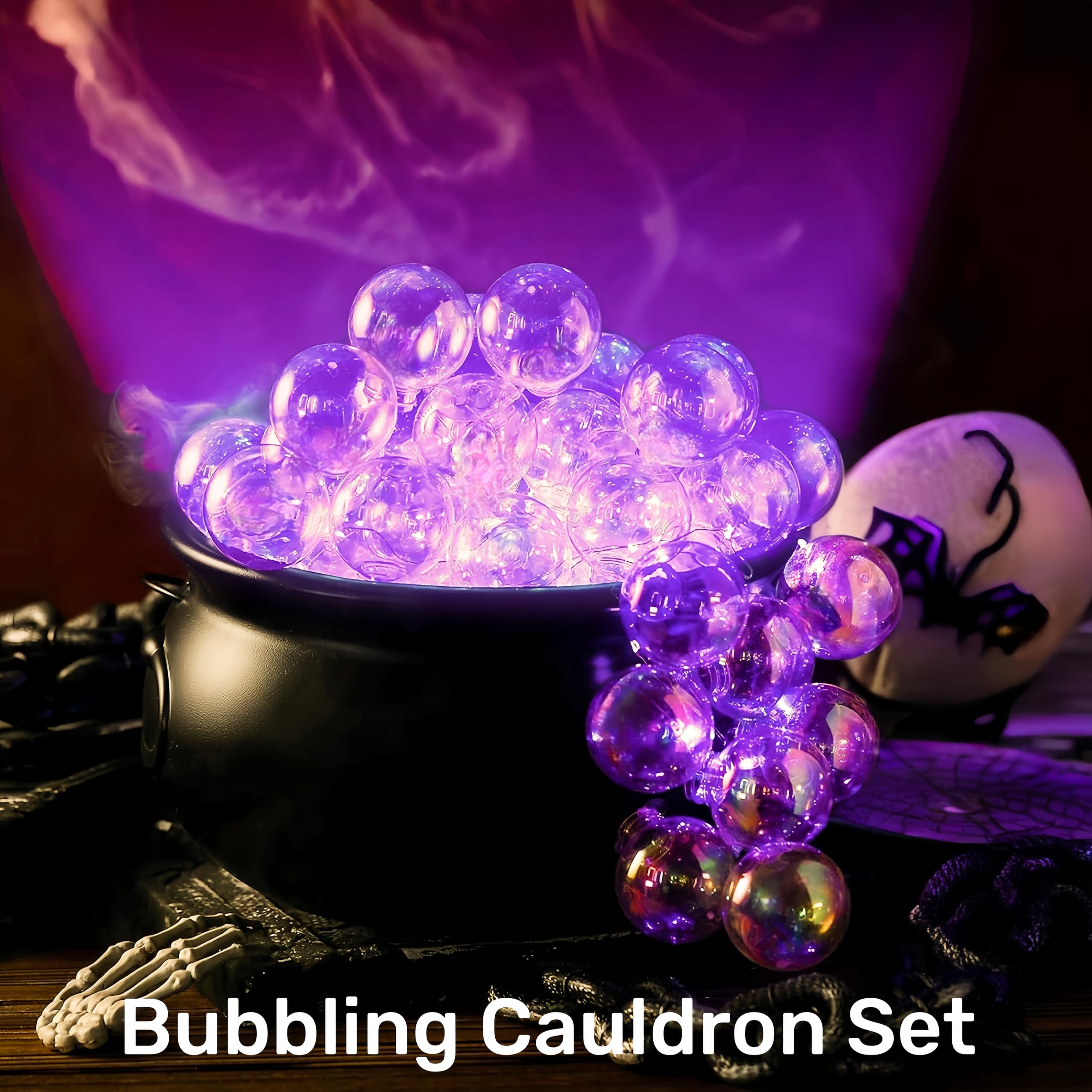 DIY Bubbling Witch Cauldron Set with Twinkling Lights - Halloween Indoor Decorations for Hocus Pocus Party, Witchcraft Theme Night & Spooky Home Decor