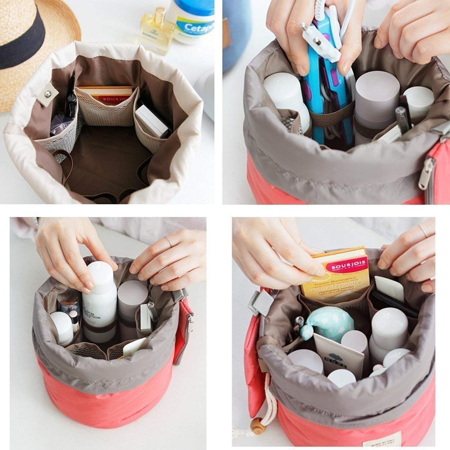 SHREYAGN Women's Travel Makeup Bag - Barrel Shaped Cosmetic Organizer with Round Pouch for Toiletries | Perfect for Vacation, Gym & Daily Use (Color May Vary)
