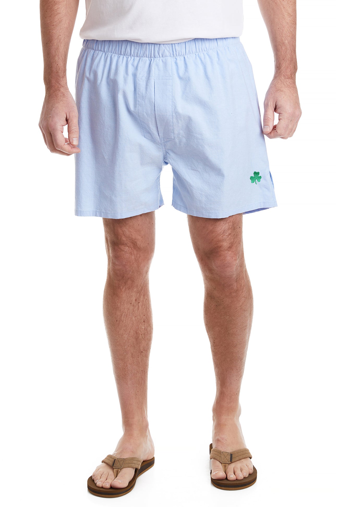 Barefoot Boxer Blue Oxford Shirt for Men - Comfortable Casual Button Down Shirt with Single Shamrock Design - Perfect for St. Patrick's Day, Office Wear & Everyday Outfits
