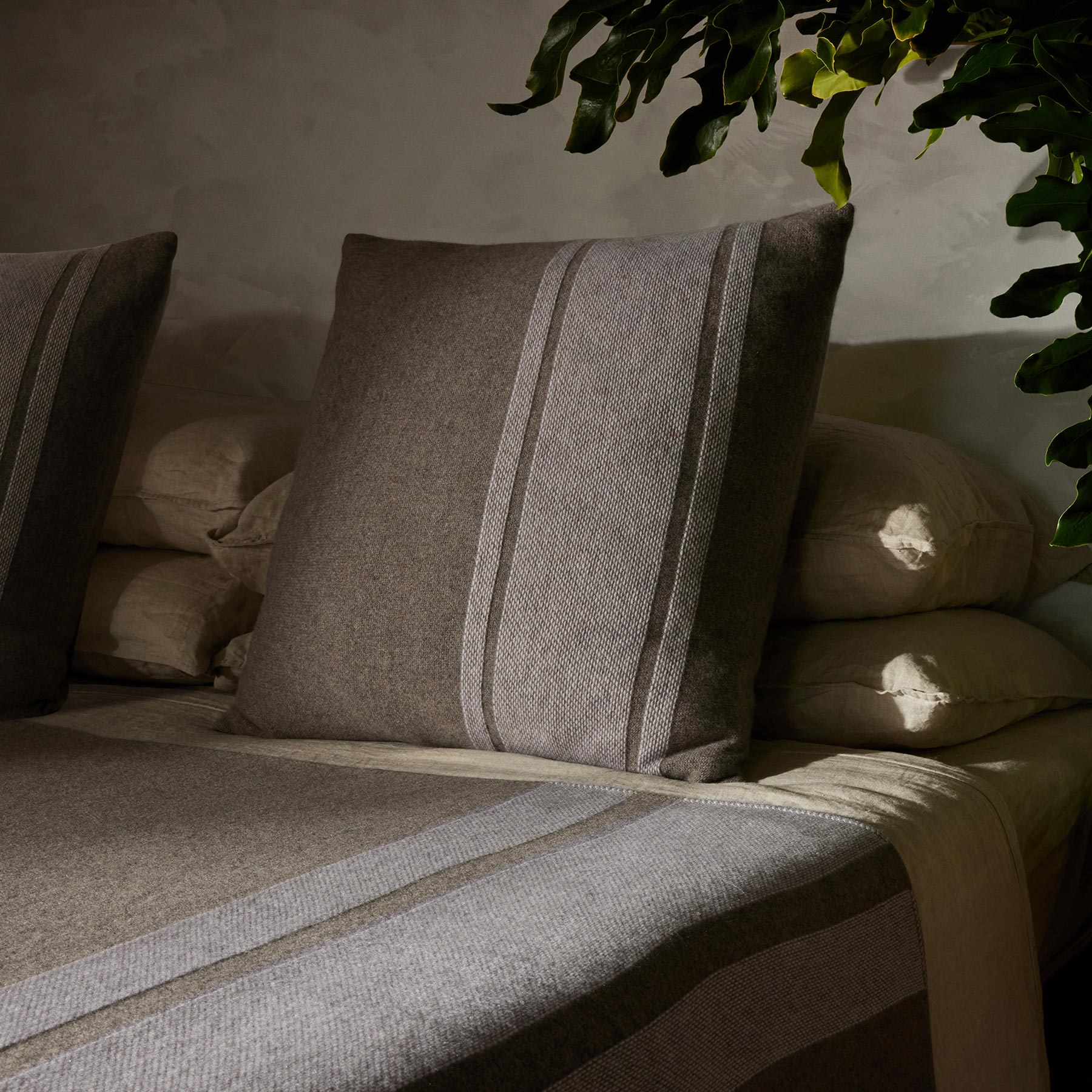 Baja Stripe Sham Pillow Cover - Taupe Melange & Ivory - Soft & Breathable Linen Blend - Perfect for Bedroom, Living Room & Boho Decor