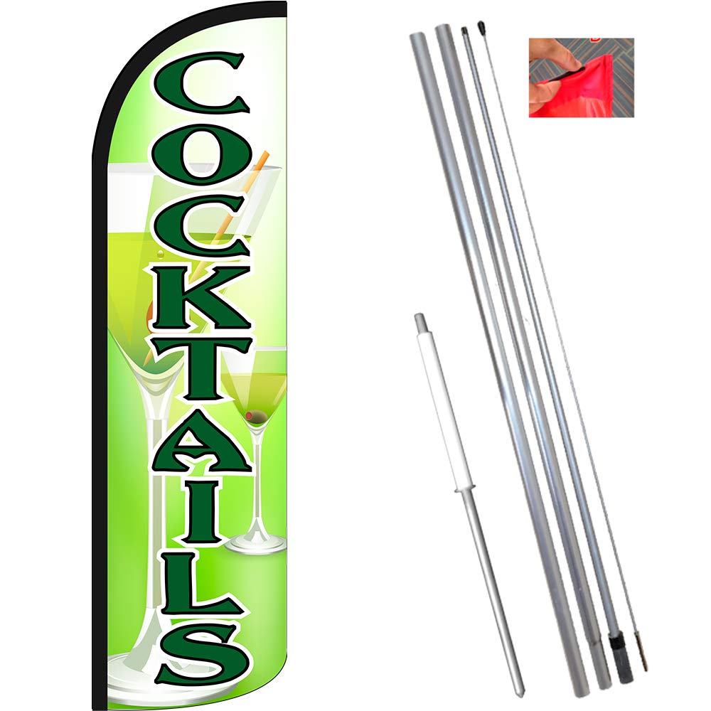 11.5' Cocktail Themed Windless Feather Flag with 15' Tall Flagpole & Ground Stake - Perfect for Bars, Parties, Beach Clubs & Outdoor Events
