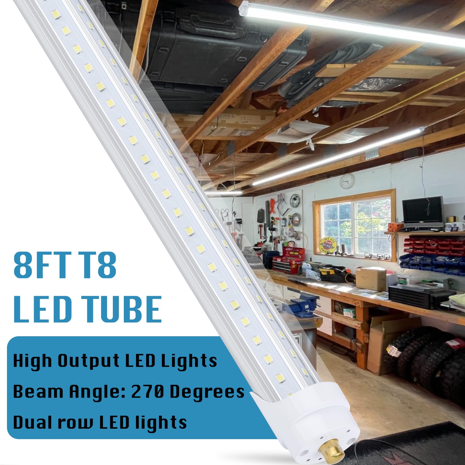 8FT LED Shop Light Fixture - 150W 19000LM, 5000K-5700K Daylight White, 96'' T8 Integrated V-Shape Fluorescent Tube Replacement, High Output Linkable LED Lights for Garage, Warehouse, Workshop - Plug & Play, Energy Saving (Pack of 10) - Perfect for Industrial Lighting, Commercial Spaces & Home Garages