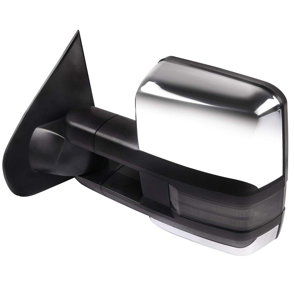 CCiyu Chrome Power-Adjusted Heated Towing Mirrors with LED Turn Signal & Puddle Light - Compatible with 2015-2019 GMC Sierra 2500/3500 Pickup (LH Left & RH Right) - Perfect for Enhanced Visibility & Safety During Towing, Night Driving & Off-Road Adventures