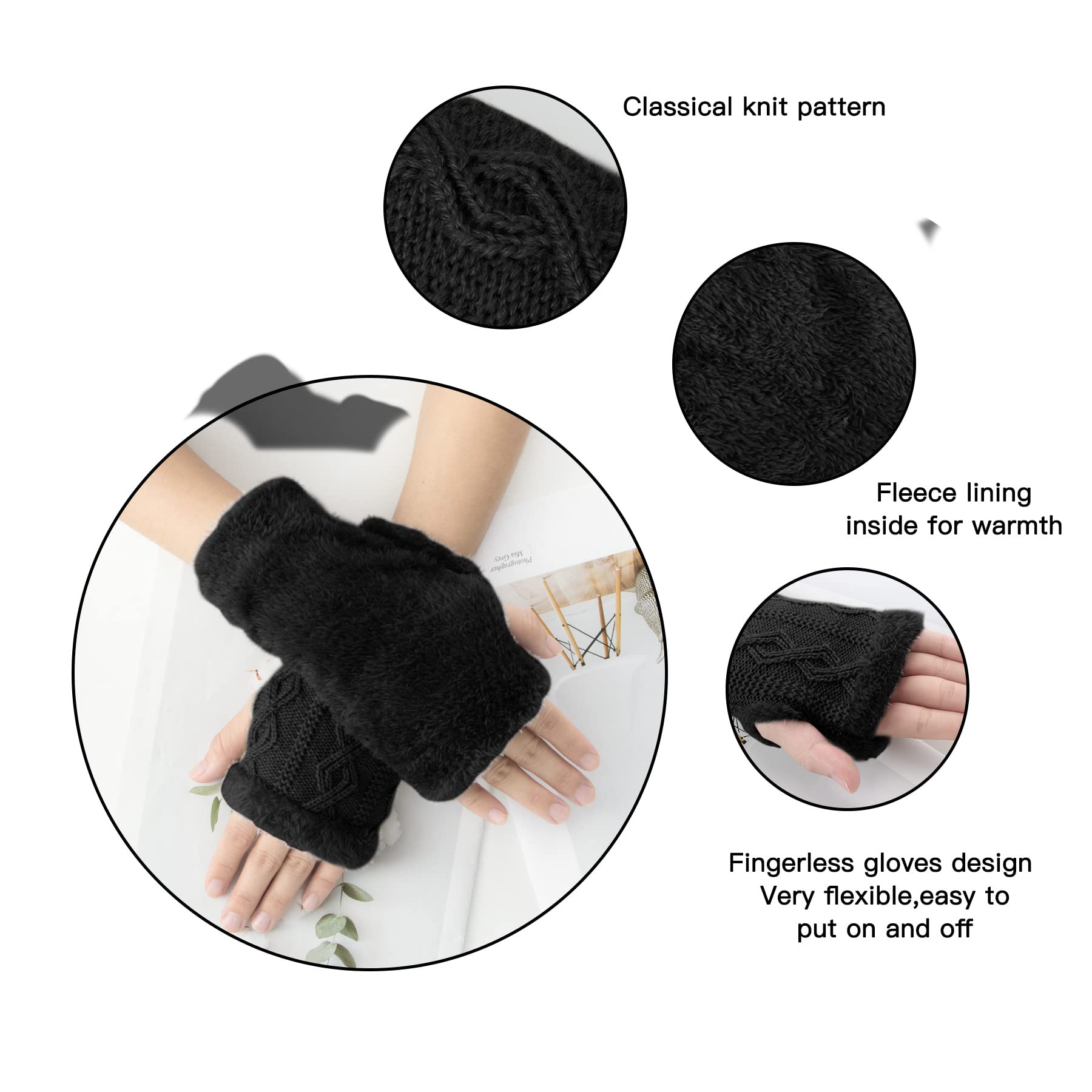 Women's Fingerless Gloves - Thick Plush Knit Wrist Warmers with Thumb Hole for Winter | Cozy Arm Warmers for Office, Driving & Outdoor Activities | Perfect Gift for Her
