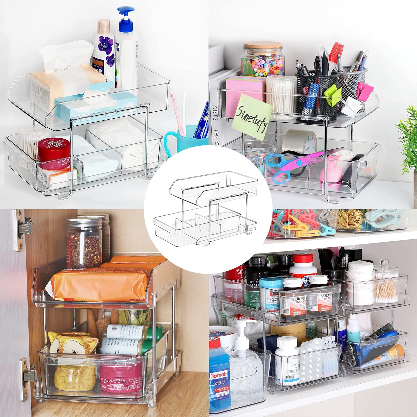 Polegas Acrylic Kitchen Organizer Set - Transparent Refrigerator, Under-Sink & Spice Drawer Organizers with Dividers, Space-Saving Multifunctional Storage Solution for Pantry, Fridge & Countertop | Perfect for Small Kitchens & Apartment Living