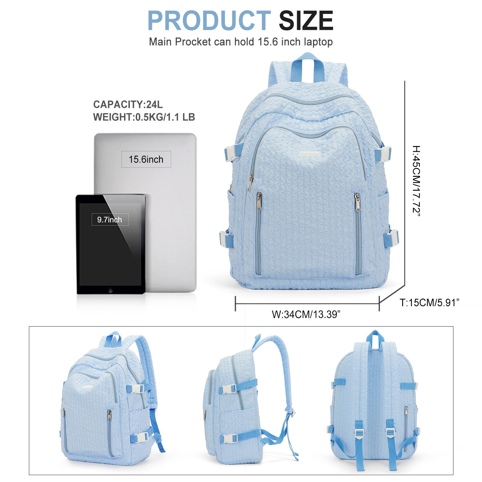 Weradar Lightweight Backpack for Teens - Kawaii School Bag for Girls & Boys, College Daypack (Blue) - Perfect for School & Travel