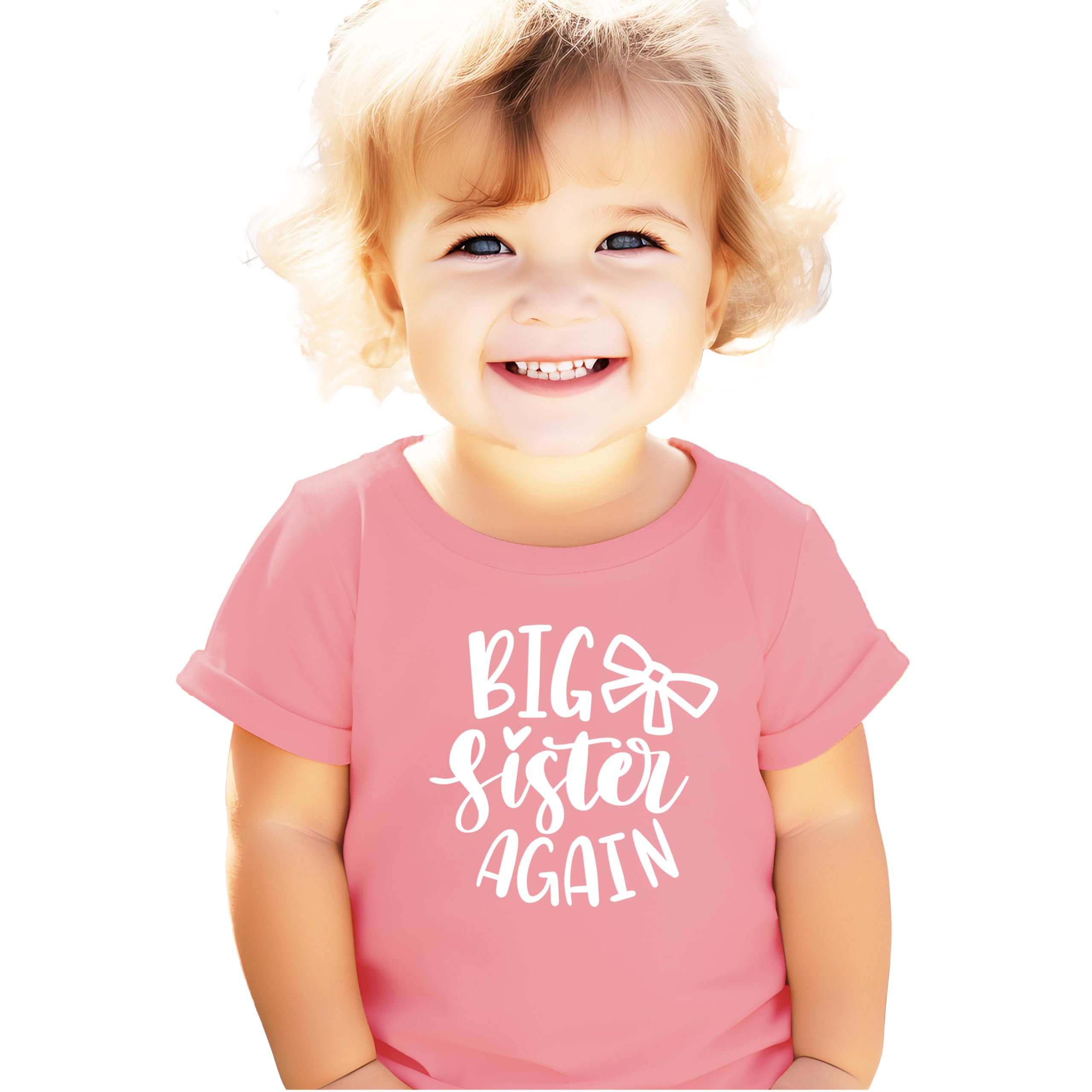 Olive Loves Apple Big Sister Again Bow Sibling Reveal Shirts - Cute Birth Announcement T-Shirts for Girls | Perfect for Gender Reveal Parties & Newborn Photo Shoots