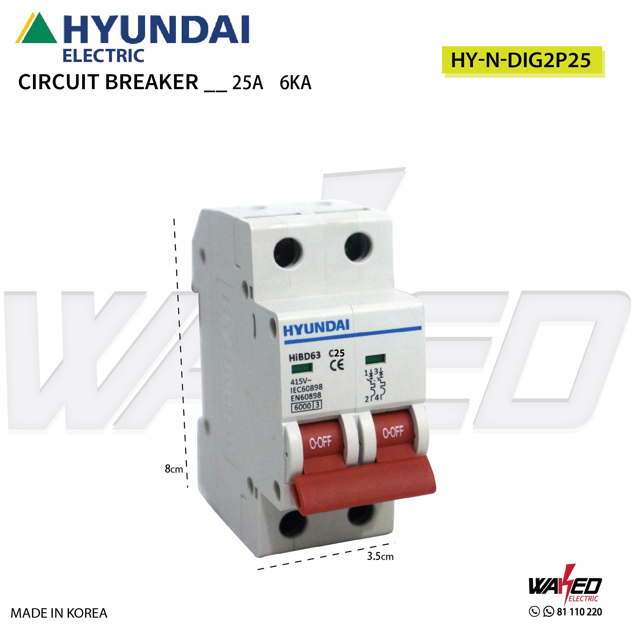 Hyundai 2 Phase 6KA Circuit Breaker - High Performance Electrical Protection for Home and Industrial Use