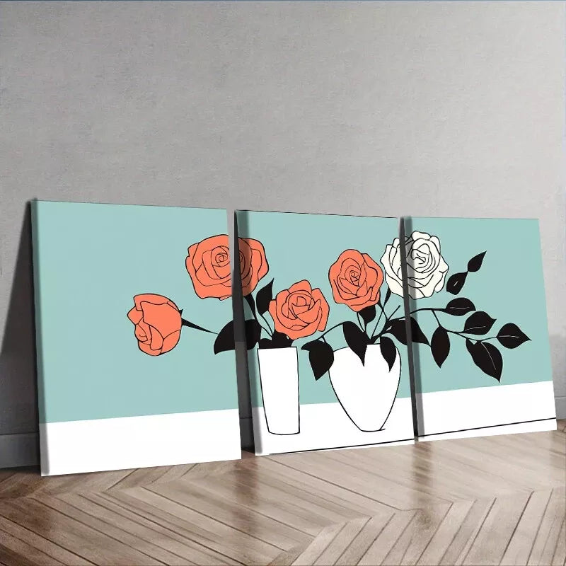 3-Piece Modern Floral Canvas Wall Art Set - Framed 50x70cm (20x28in) - High Quality Print - 100% Australian Made - Ready to Hang - Perfect for Living Room, Bedroom & Office Decor