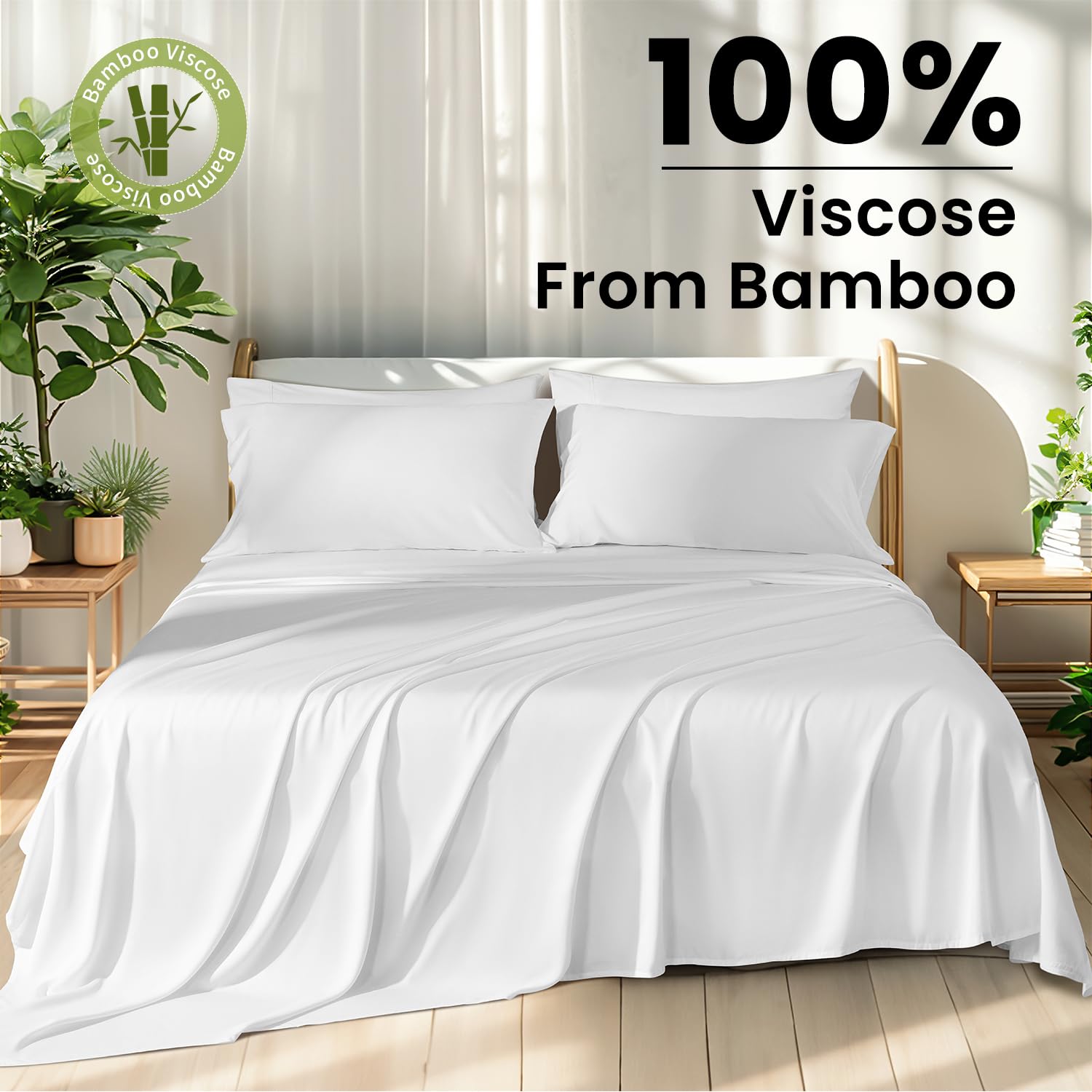 Bamboo Viscose Full Size Bed Sheets Set of 6 - Ultra Cooling & Silky Soft 100% Bamboo-Derived Viscose Sheets with 16